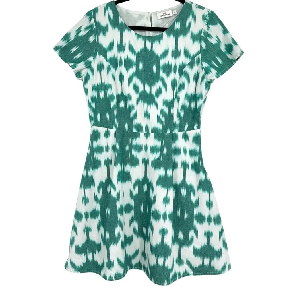 Vineyard Vines Green Ikat Dress Size 10 - Picture 2 of 10